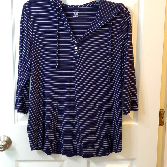 Market and Spruce Woman's Plus Tunic Hoodie Top 1x navy/white - Picture 1 of 5